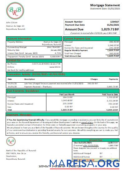 Downloadable Burundi Bank of the Republic of Burundi bank mortgage statement scr example